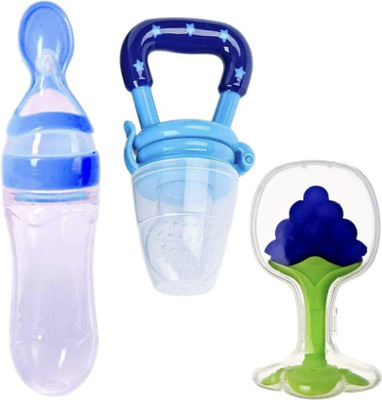 K3NTERPRISES Combo of Food Feeder & Baby Fruit Nibbler & Silicone Teether for 3 -24 M Baby  - silicone(Blue)