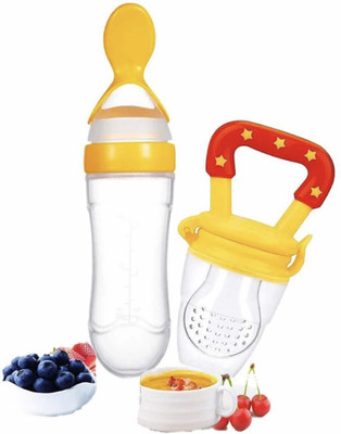K3NTERPRISES Baby Silicone Food Feeder Fruit Nibbler Combo Teether and Feeder pack 2  - silicone(Yellow)
