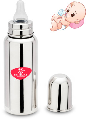 CENTURA Stainless Steel FeedBot Standard Baby Feeding Bottle With Silicone Nipple - 300 ml(Silver)