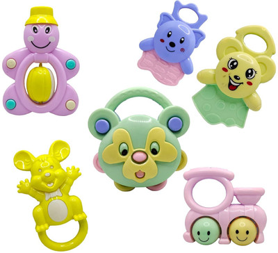 AR KIDS TOYS Pack of 6 Rattle Set with Teether for New Borns, Infants, Toddlers Babies Rattle(Multicolor)
