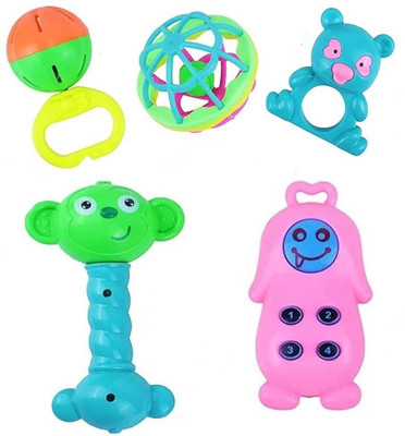 littlewish Non Toxic Multi Colored Baby Rattle Toys for Kids, Set of 5 Pcs - Colourful TOY Rattle(Multicolor)
