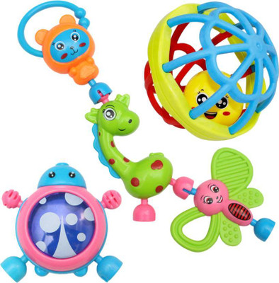 GODEX Pack of 5 Baby Rattles & Teethers | Non-Toxic, BPA-Free Newborn Toy Set Rattle(Multicolor)