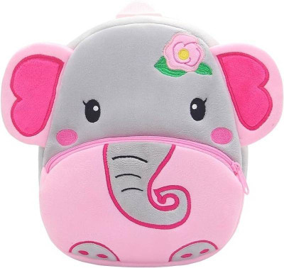 BlingNBeats Elephant Premium Plush Bag for 2 to 6 years kids 10L School Bag(Pink, Grey, Multicolor, 10 L)