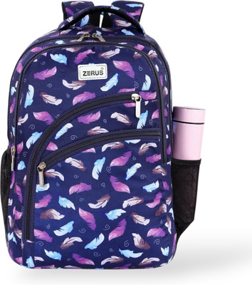 ZERUS Feather Print Girls School Bag with Laptop Sleeve for College Tuition Travel Use 30 L Backpack(Blue)