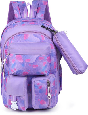 Baby Girl Medium Backpac 30L DESIGNER FLOWER PRINT School Backpack for Boys & Girls Waterproof Backpack(Multicolor, Purple, 30 L)