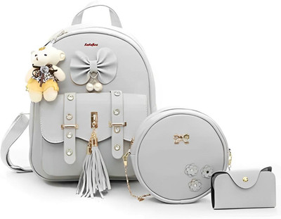 DAQ Fancy Leather Stylish Premium Backpack For Women & Girls School/Casual Bag 10 L Backpack(Grey)