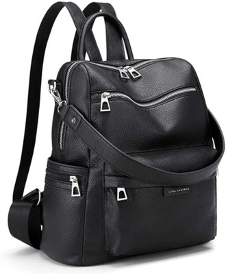 JAISOM Medium 25L Laptop Backpack Purse Travel Vintage PU Leather Bag For Women (Black) 20 L Laptop Backpack(Black)