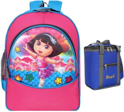 bayo Dora 30 Liter 16 ×12 inch Pre-School 31cm For Nursery (LKG/UKG/1st std) Boys School Bag With 1 Lunch Bag Waterproof School Bag(Pink, 30 L)