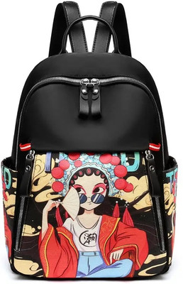 Flores CLASSICAL TRIDE CARTOON PRINT 18 L Backpack(Black)