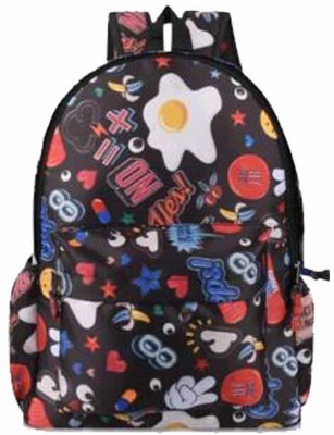 FANEX Stylish Latest Printed Medium Size Fashion Backpack for Girls (Black Egg) 20 L Backpack(Multicolor)