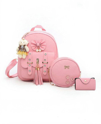AshCrafzee Stylish Cute Mini 3PCS Combo Set For Girls1 14 L Backpack(Pink)