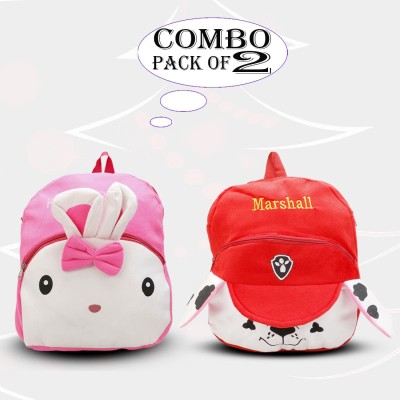 GIBI Kids School Plush Bag Combo Soft Rabbit & Marshll Cartoon Baby Boys/Girls Bag 14 L Backpack(Pink)