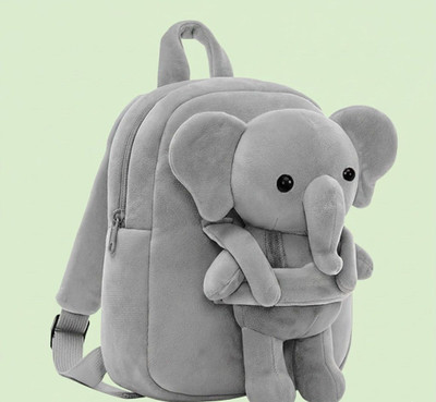 UDHNA Cute Animal Soft Backpack for Kids – Elephant Design Baby Bag 12 L Backpack(Grey)