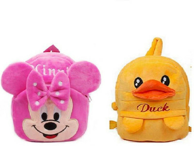 Wacky Minnie and Duck Combo Soft Velvet Kids School Bag Nursury Class To 5 ( Size - 14 inch ) 10 L Backpack(Multicolor)