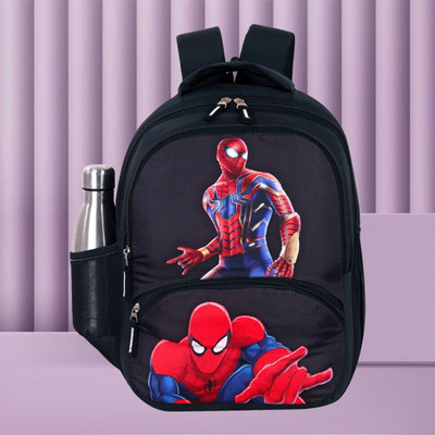 ZERUS Cartoon Print Kids Backpack for Nursery to Class 3 Spider Theme Waterproof Multipurpose Bag(Black, 21 L)