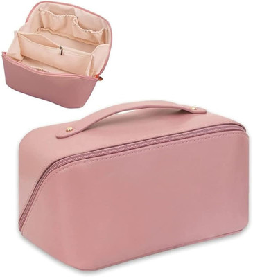 NESTIFY Travel Waterproof PU Leather Cosmetic Makeup Side Zipper Bag Pouch Travel Toiletry Kit(Pink)