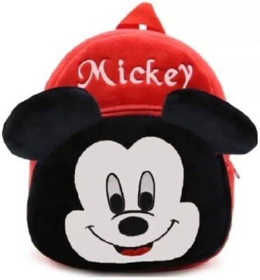 Pihu Mickey Mouse School Bag For Kids Soft Plush Backpack For Small Kids School Bag(Red, 12 L)