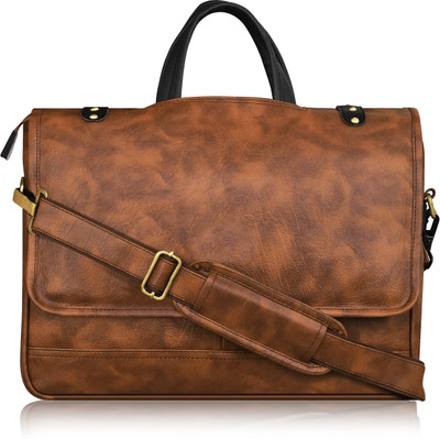 SalePush Tan & Black Color Faux Leather 10L Office Laptop Bag For Men BG47 Waterproof Messenger Bag(Tan, 10 L)