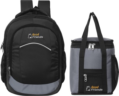 Good Friend Backpack And Lunch Bag Heavy duty For School, College, Office Laptop Bag Waterproof School Bag(Black, 30 L)