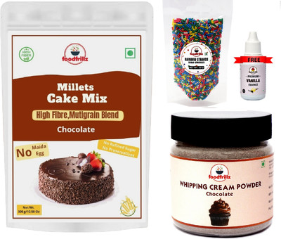 foodfrillz Millet CakeMix(300g)+WhipCream Pow(100 g)+Rainbow(50g)+Van Ess.(20 ml)-CHOCOLATE Self Rising Flour Powder(4 x 117.5 g) foodfrillz Millet CakeMix(300g)+WhipCream Pow(100 g)+Rainbow(50g)+Van Ess.(20 ml)-CHOCOLATE Self Rising Flour Powder(4 x 117.5 g)