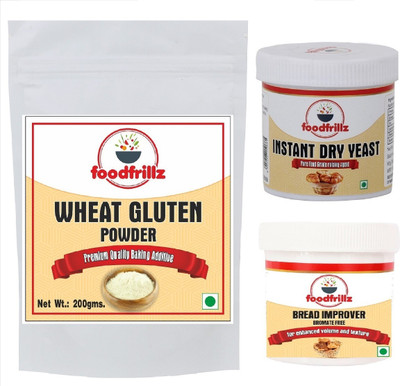 foodfrillz Wheat Gluten Powder (200 g)+Bread Improver (50 g)+Instant Dry Yeast (40 g) Raising Ingredient Powder(3 x 96.67 g)