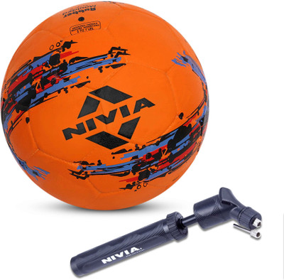 NIVIA Storm Football (Orange) Size - 5 With Ball Pump Football - Size: 5(Standard, Pack of 1, Orange)