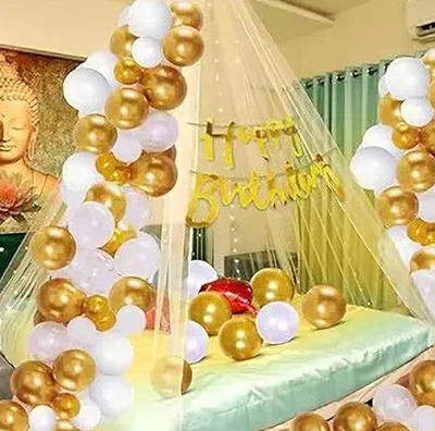 BBG BBG_Golden White Theme Birthday Decoration Items kit combo for Girls & Boys(Set of 31)