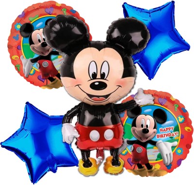 Crazykart Printed Happy Birthday Mickey Mouse Foil for Happy Birthday Party Decoration Items Balloon(Red, Pack of 5)