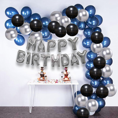 DD Enterprises Solid Blue Birthday Decoration Kit Balloons for Boy's Birthday Happy Birthday Foil Balloon(Blue, Pack of 31)