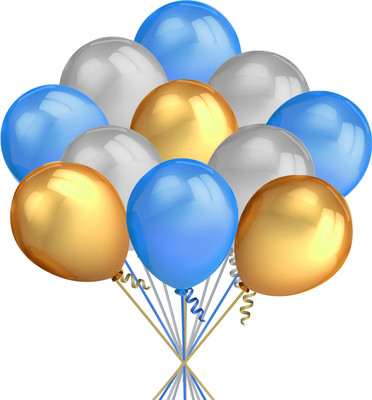 Tejal Trader Solid Prty Balloons Metallic HD Birthday Anniversary(Grey_Gold_Blue) Balloon(Multicolor, Pack of 100)