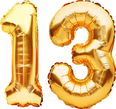 Tejal Trader Solid Birthday Numbers Solid Golden '13' Numerical Foil Balloon for Celebration Balloon(Gold, Pack of 2)
