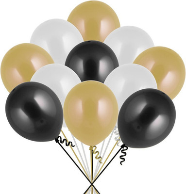 Tejal Trader Solid 51Pcs Black, Golden and White Metallic Balloons For Ballons For Decorating Balloon(Black, Yellow, White, Pack of 51)
