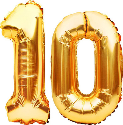 Tejal Trader Solid Birthday Numbers Solid Golden '10' Numerical Foil Balloon for Celebration Balloon(Gold, Pack of 2)