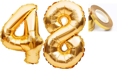 Tejal Trader Solid Solid Golden '48' number for Celebration (Gold, Pack of 3) Balloon(Gold, Pack of 1)