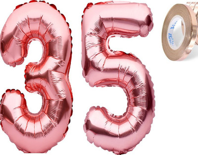 Tejal Trader Solid Birthday Numbers Solid RoseGold '35' number Balloon(Gold, Pack of 1)