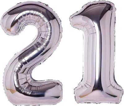 Kapoor stores Solid 16 inch Birthday Foil 21 Number Helium Balloon Party Decoration Silver Balloon(Silver, Pack of 2)
