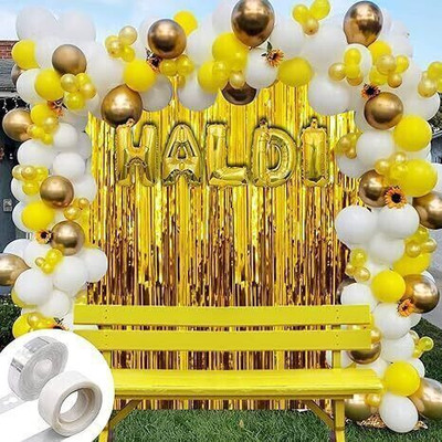 SKYWINS Solid Haldi Decoration Items for Marriage - Set of 69 Pcs Haldi Ceremony Decoration Balloon(Yellow, Pack of 69)