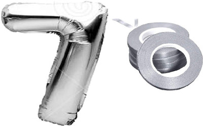 Tejal Trader Solid Birthday Numbers Solid Silver '7' Numerical Foil Balloon for Celebration Balloon(Silver, Pack of 1)
