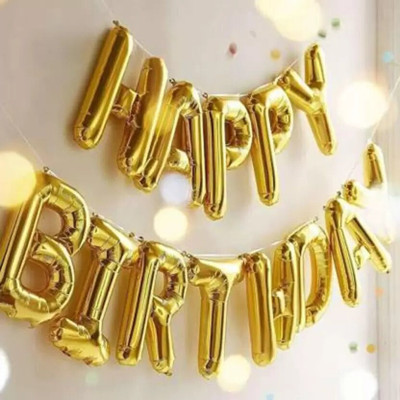 Tejal Trader Solid Party Midlinkerz_Goldenbirthdayfoil Letter Balloon(Gold, Pack of 13)