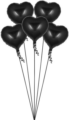 PARTY MIDLINKERZ Solid 5 pcs 18inches Heart Black Balloons decoration kit items Balloon(Black, Pack of 5)