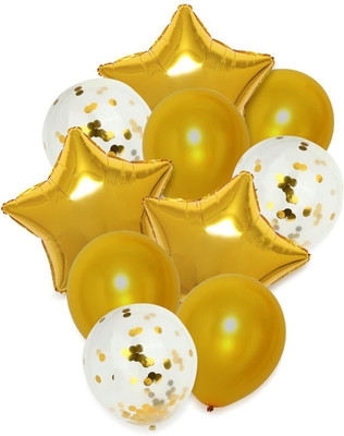 Tejal Trader Printed 10Pcs Rose Gold Balloons Combo for Birthday Decoration Items Balloon(Gold, Pack of 10)