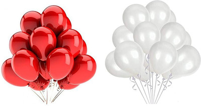 kinegic Solid Premium Metallic Latex Balloons (Pack of 75) for Decoration (white ,Red) Balloon(White, Red, Pack of 75)