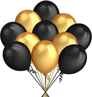 Tejal Trader Solid Multicolor Ballon_0025 Balloon(Black, Gold, Pack of 51)