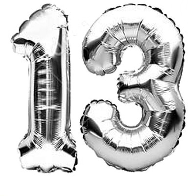 Tejal Trader Solid Teja-Silver Number 13 Letter Balloon(Silver, Pack of 2)