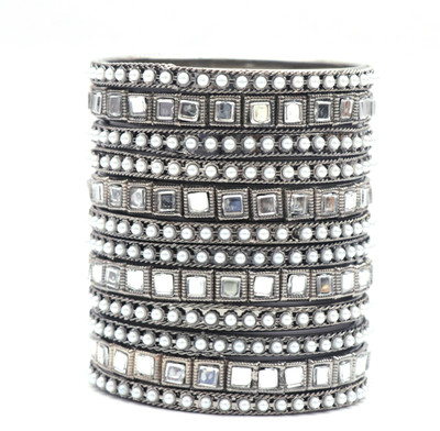 NAVMAV Metal Beads, Pearl, Cubic Zirconia Bangle Set(Pack of 12)