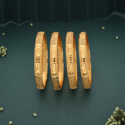 Vedda Brass, Copper, Alloy Diamond Gold-plated Bangle Set(Pack of 4)