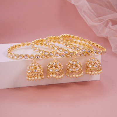GC PREMIUM JEWELLERY Brass Crystal Gold-plated Bangle Set