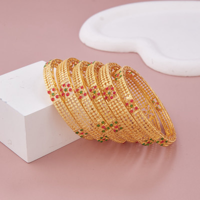 GC PREMIUM JEWELLERY Brass Gold-plated Bangle Set(Pack of 6)
