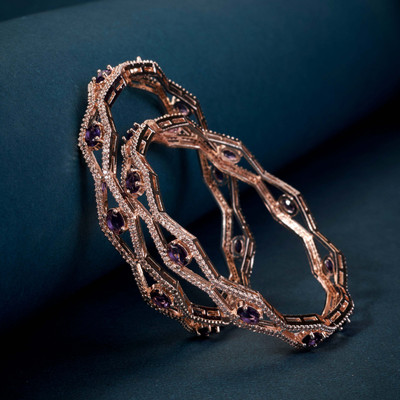 Opal Touch Brass Cubic Zirconia Gold-plated Bangle Set(Pack of 2)