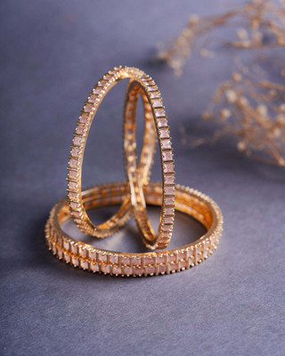 Opal Touch Brass Cubic Zirconia Gold-plated Bangle Set(Pack of 4)